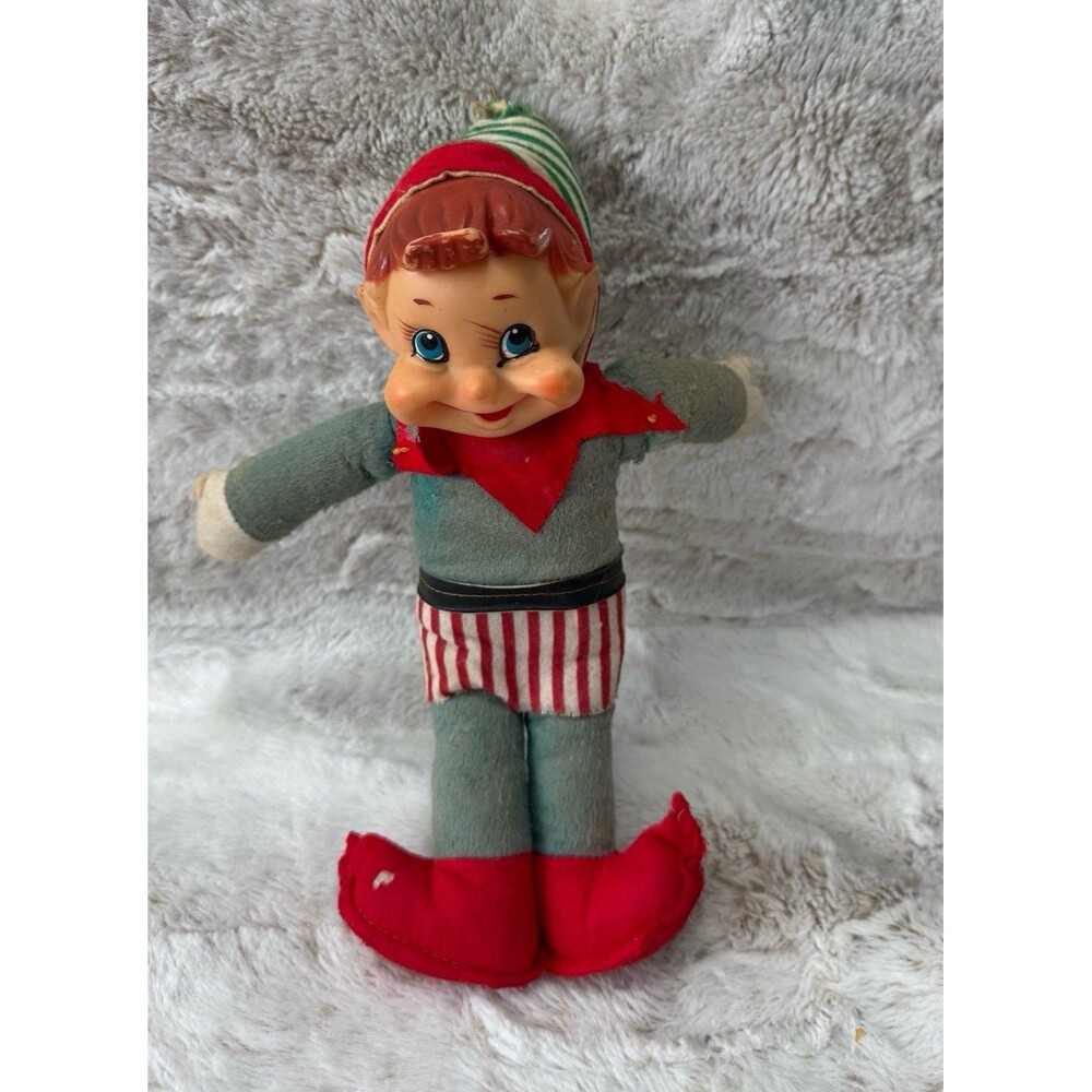 Vintage 50’s 60’s Rubber Face Plush Christmas Elf Pixie Rushton? 12" READ